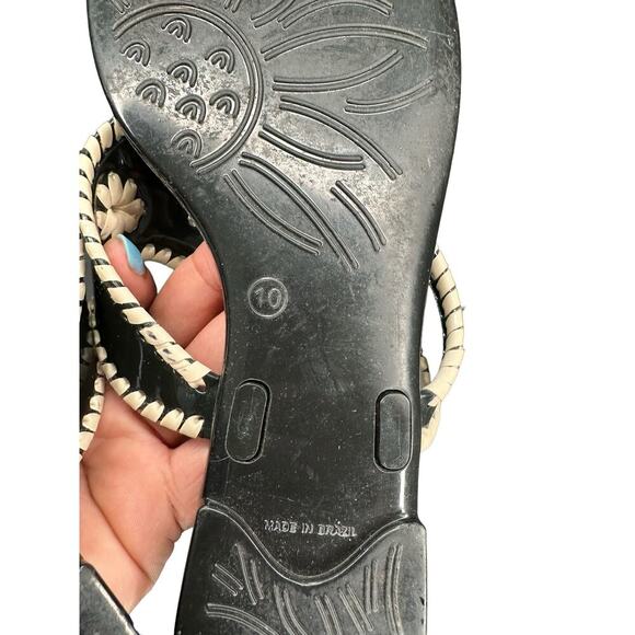 Jack‎ Rogers Black White Jelly Whipstitch Leather Thong Flat Sandal Size 10 - Picture 7 of 8